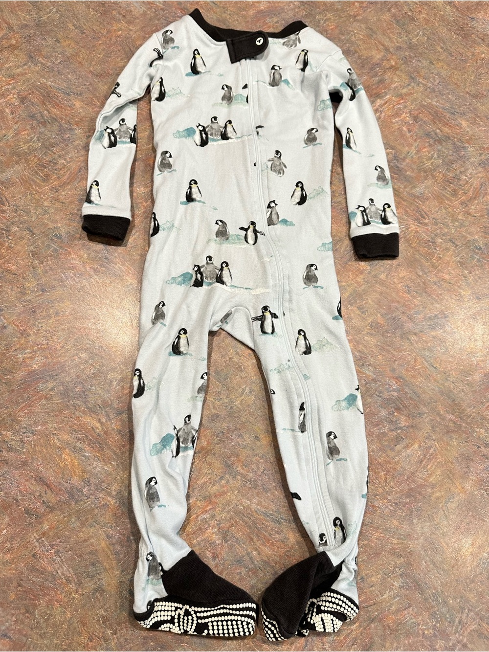 🤑EU Burts Bees Baby Blue Penguin Print Footed One-Piece Pajamas🤑
